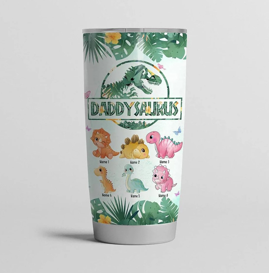 Personalized Daddysaurus T-rex And Children Gift Tumbler Custom Name Tumbler Personalized Gift For Him